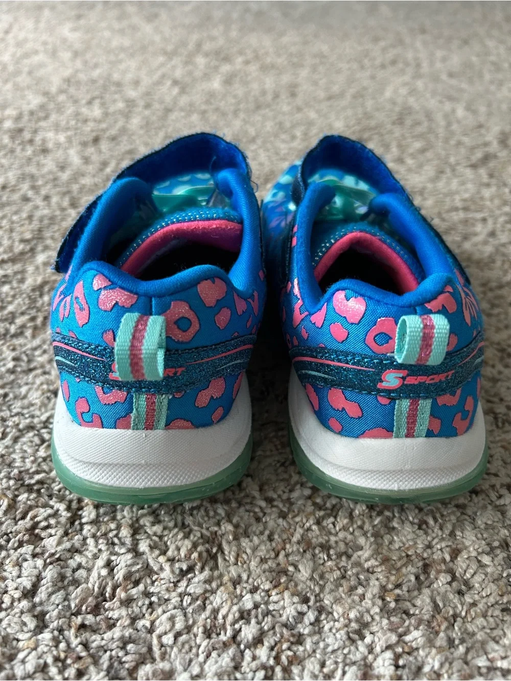 Skechers Girls Blue Teal Leopard Slip-On Sneakers Size 1